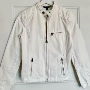 Lauren Ralph Lauren 100% Cotton White Moto Cafe Racer Jacket - Size M